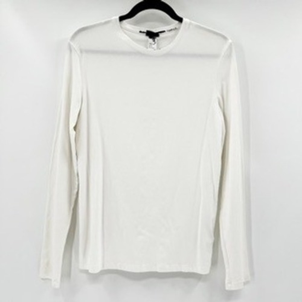 H&M White Long Sleeve Fine Cotton Stretch Crew Neck Top Womens M
